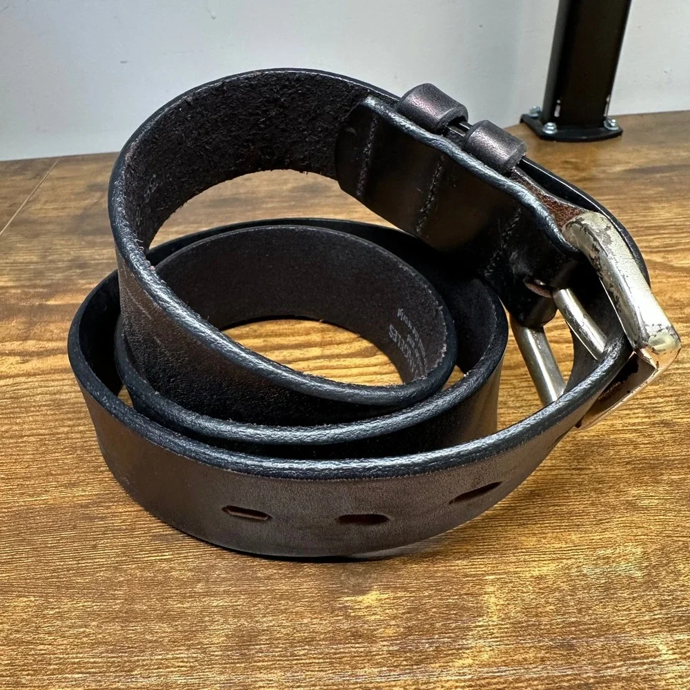 Brighton Honest Men Black Horween Leather Belt Solid Brass Buckle Size 38 52138